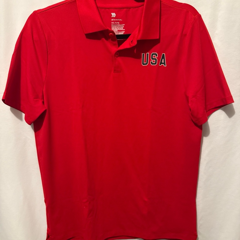 NWT All In Motion Youth USA Red Athletic Polo, Youth XXL (16/18)